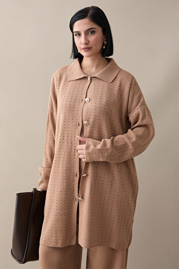 InStyle Buttoned Triple Camel Knitwear Set
