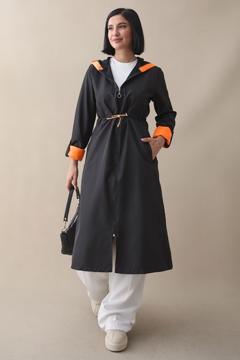 InStyle Κορδόνι με κουκούλα Neon Trench - Μαύρο \ Πορτοκαλί