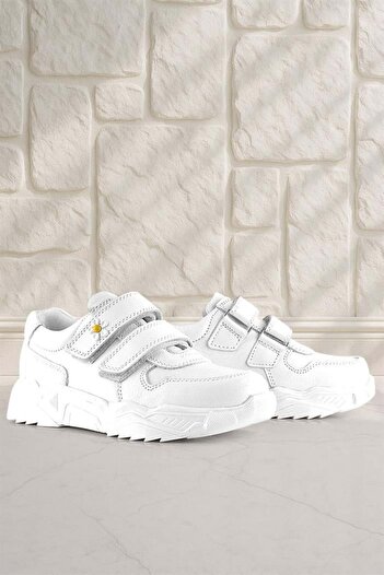 Rakerplus Genuine Leather White Daisy Detailed Girls' Casual Shoes