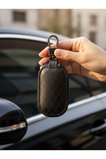 yedideri Classic Leather Keychain – Men's Women's Zippered Car Key Case