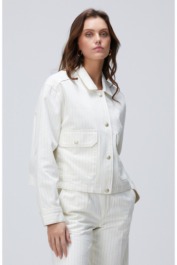 Network Kırık Beyaz Çizgili Denim Mont