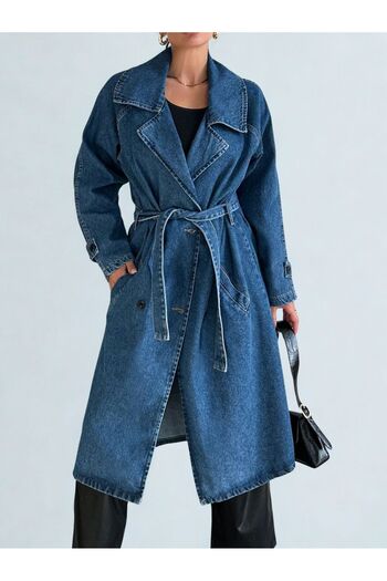 Polo State Trenci de damă cu guler dublu din denim, albastru