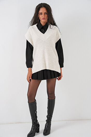Bigdart Women's V-Neck Knitwear Sweater 15925 - Ecru
