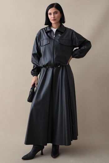 InStyle Black Leather Suit with Skirt and Jacket