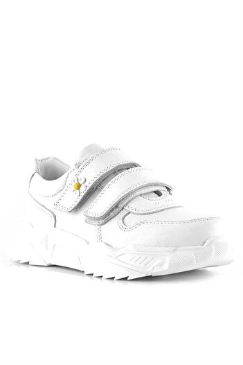 Rakerplus Genuine Leather White Daisy Detailed Girls' Casual Shoes