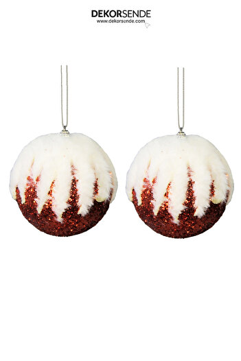 Dekorsende Christmas Ornament Feathered Zigzag Patterned 2-Piece Ball Red 10 cm