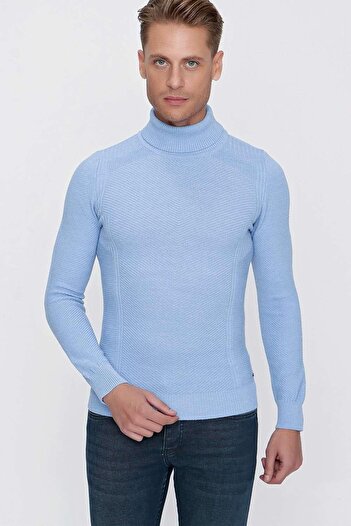 Efor TR 847 Slim Fit Mavi Klasik Triko