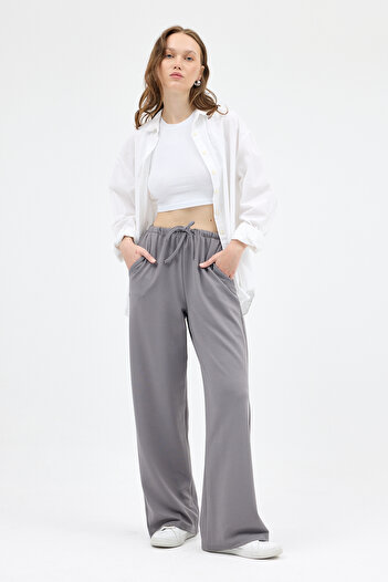 Rays Gray Elastic Waist Wide Leg Women's Trousers 8194A