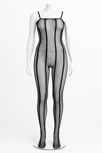 Bernato Black Striped Transparent Elegance Fishnet Body Stocking