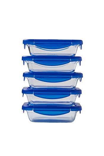 Pyrex Cook&Go 5-Piece Set Rectangular Food Storage with Airtight Lid, 800ml
