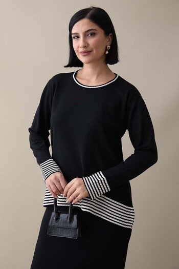 InStyle Black Suit with Piping Stripe Skirt