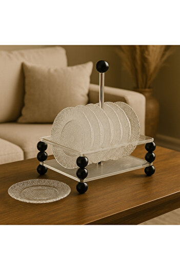 Dania Set of 6 glass bowls for desserts and nuts, suitable for all occasions, with acrylic stand and black ball decoration, 15 cm