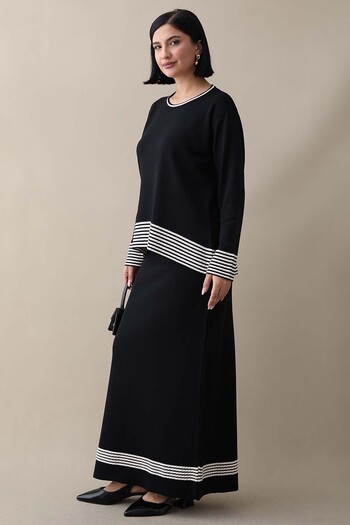 InStyle Black Suit with Piping Stripe Skirt