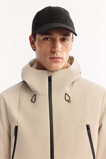 Avva Men's Beige Hooded Functional Dual-Use Water Repellent Windproof Seasonal Coat A52Y6096