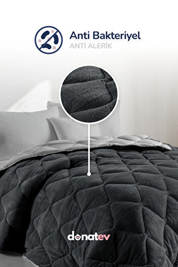 DONATEV Double Wellsoft Anthracite Quilt Set /195X215 with a Gift