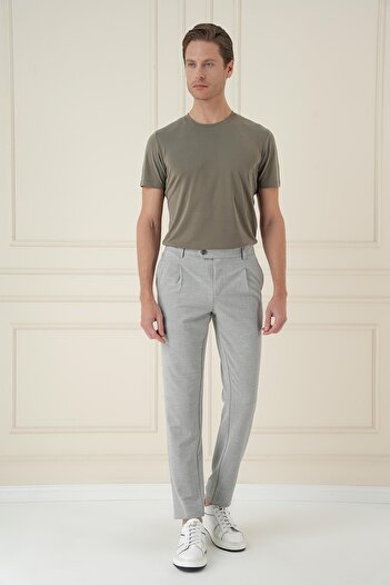 Efor Comfort Fit Gofre Dokulu Beli Lastikli Pileli Gri Jogger Pantolon P 1174