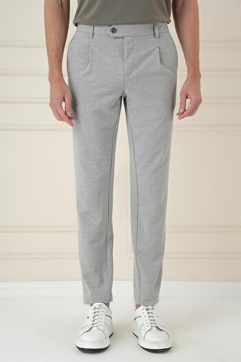 Efor Comfort Fit Gofre Dokulu Beli Lastikli Pileli Gri Jogger Pantolon P 1174