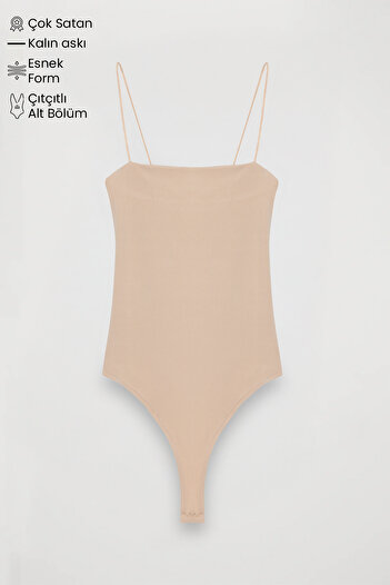 Quzu Beige Color Thin Strap Bodysuit