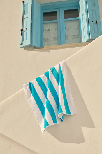 Eros Turquoise Long Stripe Patterned Velvet Towel 80X150