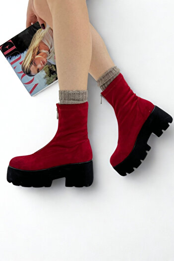 inizio Γυναικείες μπότες με χοντρή σόλα Red Suede P9020
