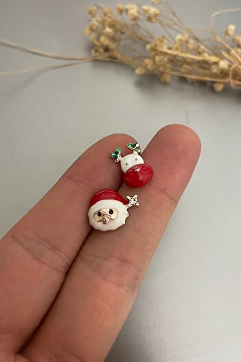Jaida Moda Women's Rose Santa Claus And Reindeer New Year Concept Mini Earrings