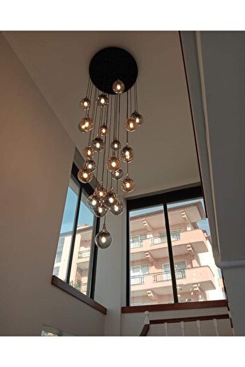 TREND 70lik 25 Camlı Krom Süslü Galeri Boşluğu Modern Avize