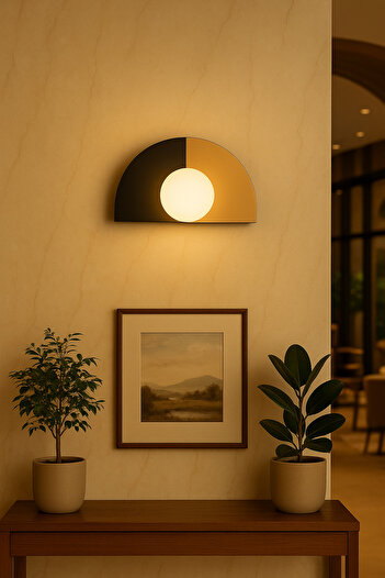 VENON Half Moon Semi-Circular Black Antique Wall Lamp Sconce 15 cm Globe Glass Hotel Lighting