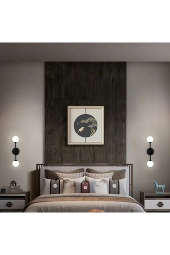 VENON 2 Pieces Fiesta Glop White Glass Sconce Black Wall Lamp Modern for Bedroom-Bedside-Bathroom