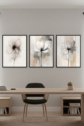 Artte Ahşap Çerçeveli çiçek Motifli 3lü Dekoratif Tablo