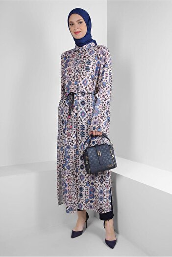 Alvina ETHNIC PATTERNED BUTTONED LONG TUNIC 43639