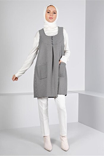 Alvina Houndstooth Patterned Buttoned Gilet 43431