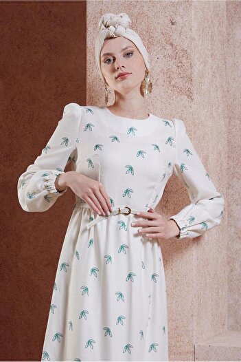 Alvina Belted Linen Textured Dress 44633