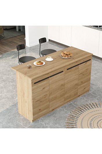 Yurudesign Orren Ada Mutfak Yemek Masası 4 Kapaklı 160cm Sepet OR1-S
