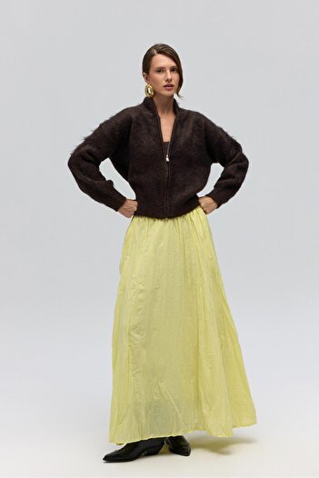 BOHEMAİ Jayla Wrinkle Detail Yellow Long Skirt