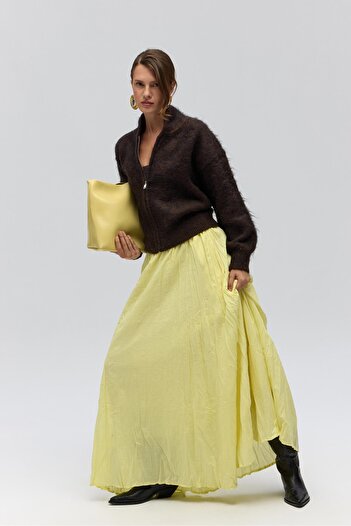 BOHEMAİ Jayla Wrinkle Detail Yellow Long Skirt