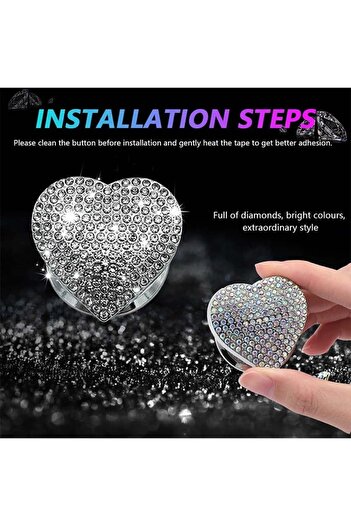 Bukela Car Engine Start Button Cover, Heart Shape Diamond Push Start Button Sticker