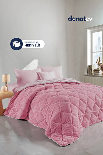 DONATEV Double Wellsoft Pink Quilt Set /195X215 with a Gift