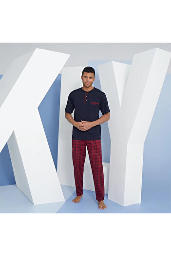 KLY Erkek Kısa Kollu Midi Yaka Yazlık Pijama Takımı 2118