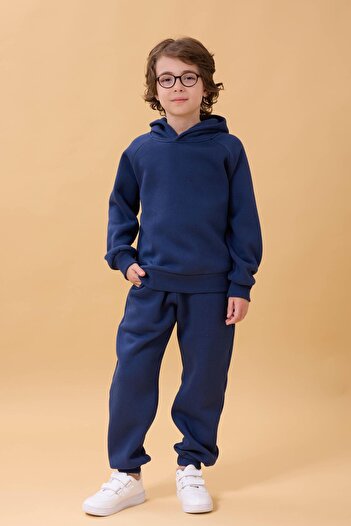 Perendi Παιδικό σετ Unisex με κουκούλα και φλις εσωτερικά, με μανίκια ρεγλάν, ινδικό χρώμα