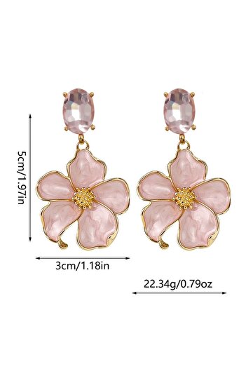 Polly Retro Style Earrings with Pink Flower and Crystal in Jewelry Box