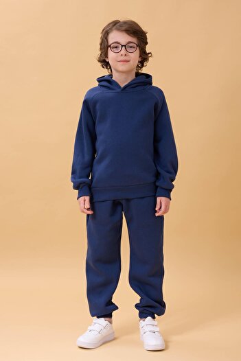 Perendi Παιδικό σετ Unisex με κουκούλα και φλις εσωτερικά, με μανίκια ρεγλάν, ινδικό χρώμα