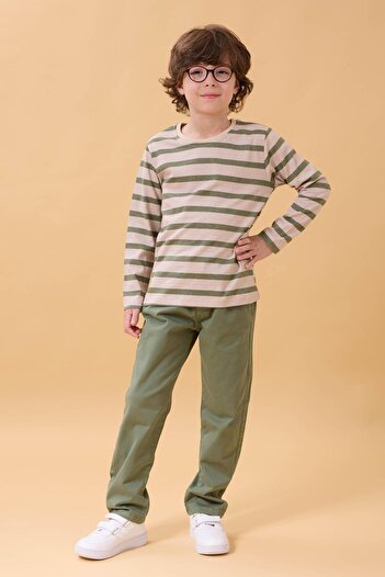 Perendi Boys' Cotton Gabardine Jogger Pants Khaki