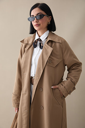 InStyle Καμπαρντίνα με διπλό κάλυμμα με ζώνη Milk Brown