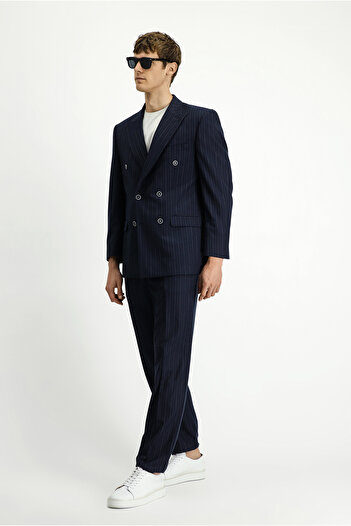 Kiğılı Relaxed Fit Comfortable Cut Striped Double Breasted Suit