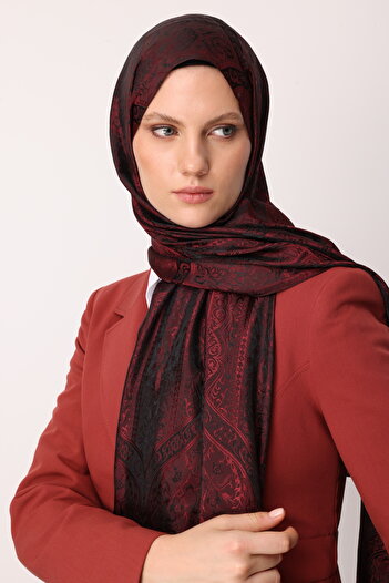 Mooncorn Black-Burgundy Désol Pattern Shine Line Shawl