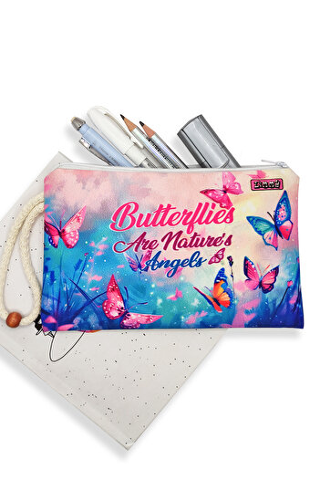 Limmy Butterfly Patterned Pencil Case with Washable Cloth