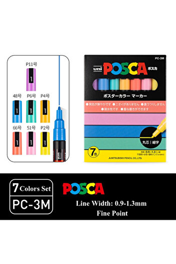 Choice PC-3M 7 Colors Japan Uni POSCA Marker Pen Set Acrylic Graffiti Drawing Permanent Waterproof Children