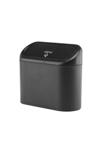 huitich Compact Car Trash Can Dustbin with Door Side Hanging Design Black