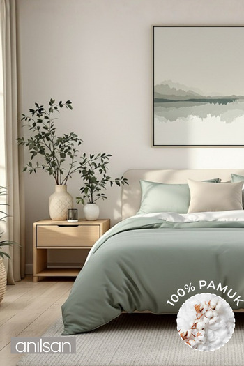 Anılsan Plain Mint Green Single Fitted Sheet Buttoned Duvet Cover Set 100% Cotton 1 Pillowcase,