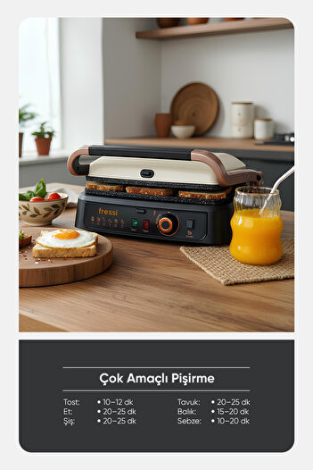 Fressi Izgara Ve Tost Makinesi Vintage Retro 6 Dilim Kapasiteli 180 Derece Açılabilir 2000w Fr-tm01